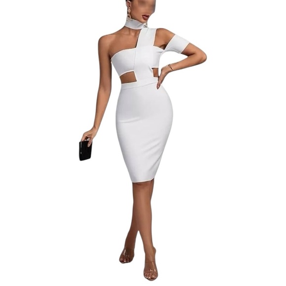 Pink Asymmetrical One-Shoulder Bodycon Dress - Picture 1 of 7